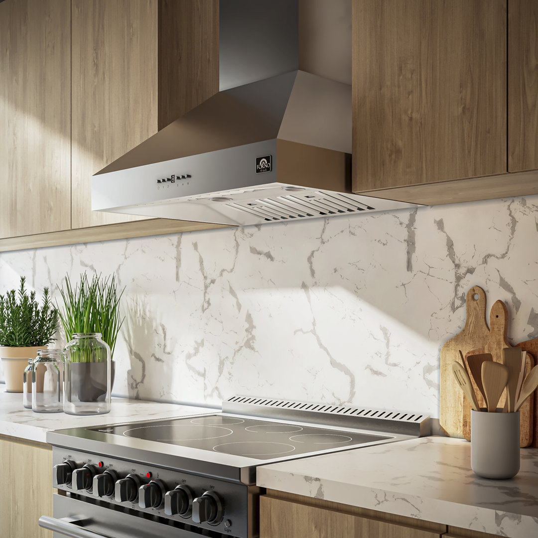 Orvieto 30-inch Wall Mount Range Hood, 600 CFM, 4 Speed Control, All Stainless Steel